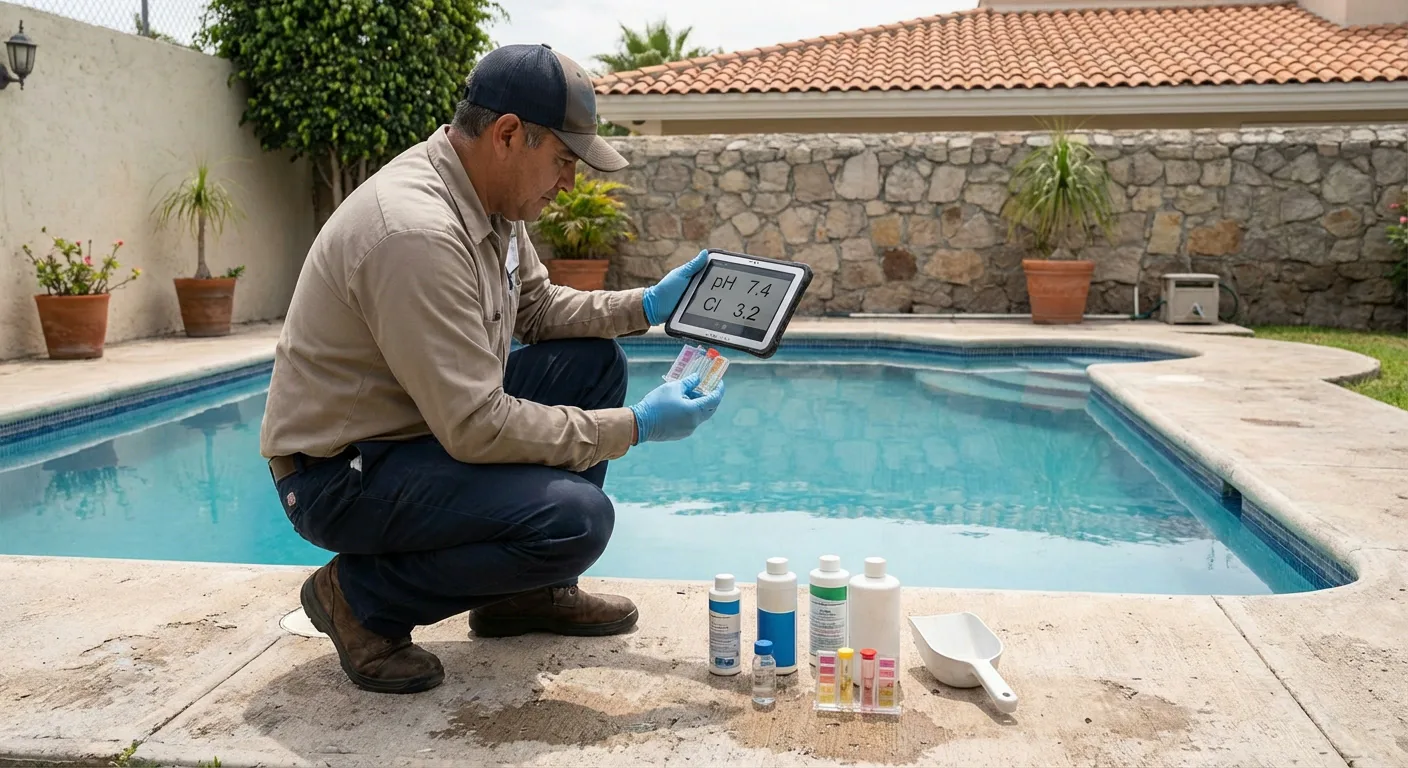 Registro digital de análisis de agua — pH y cloro documentados